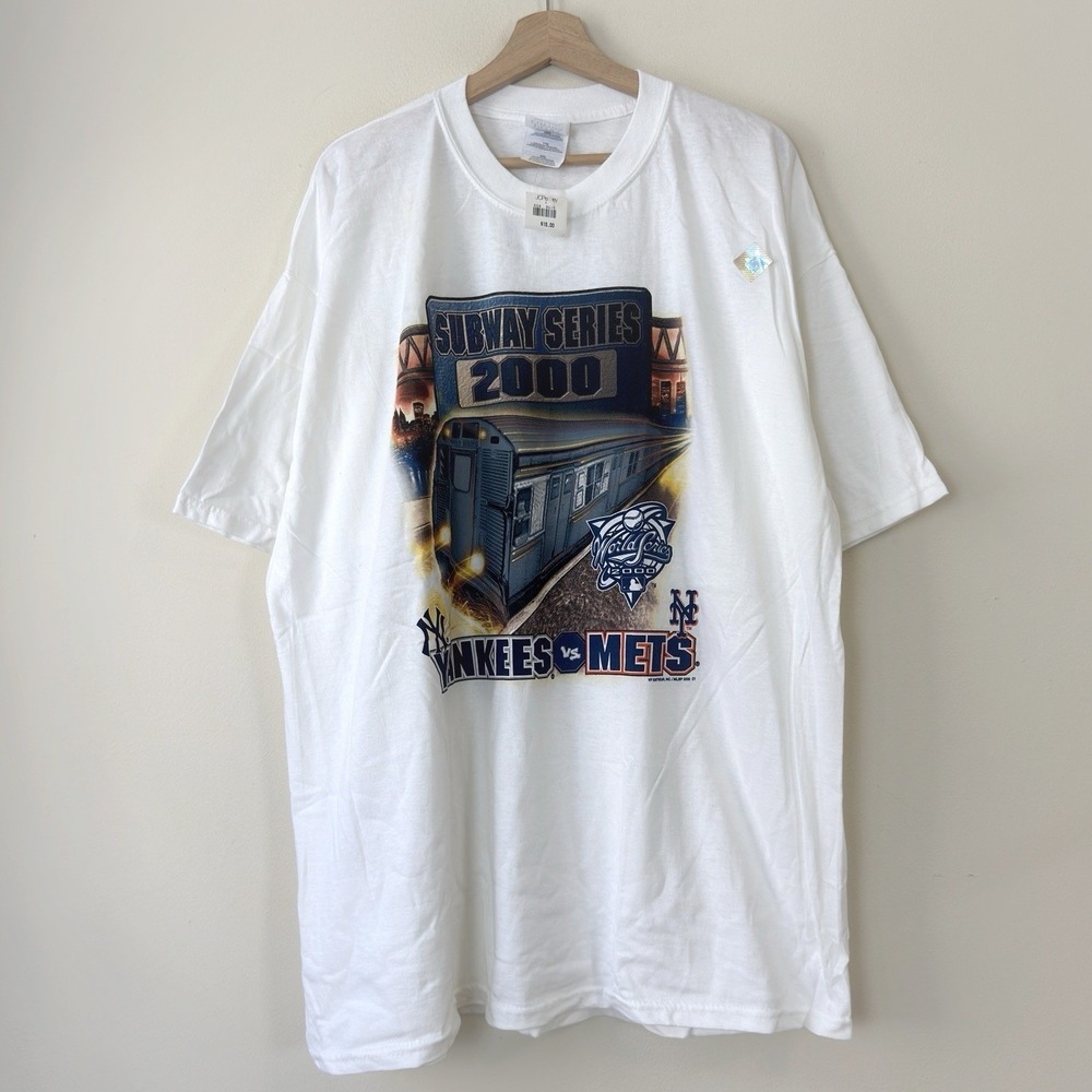 Vintage NWT Subway Series New York Yankees Mets MLB World Series White Tee Shirt